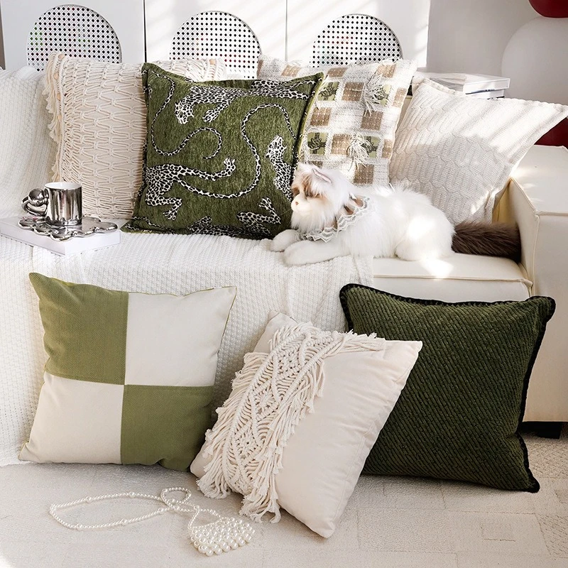 30X50/45X45CM Green Retro Throw Pillow Cover Antiqu Homestay Simple Waist Cushion Cover Decor Home Decorative Pillowcase