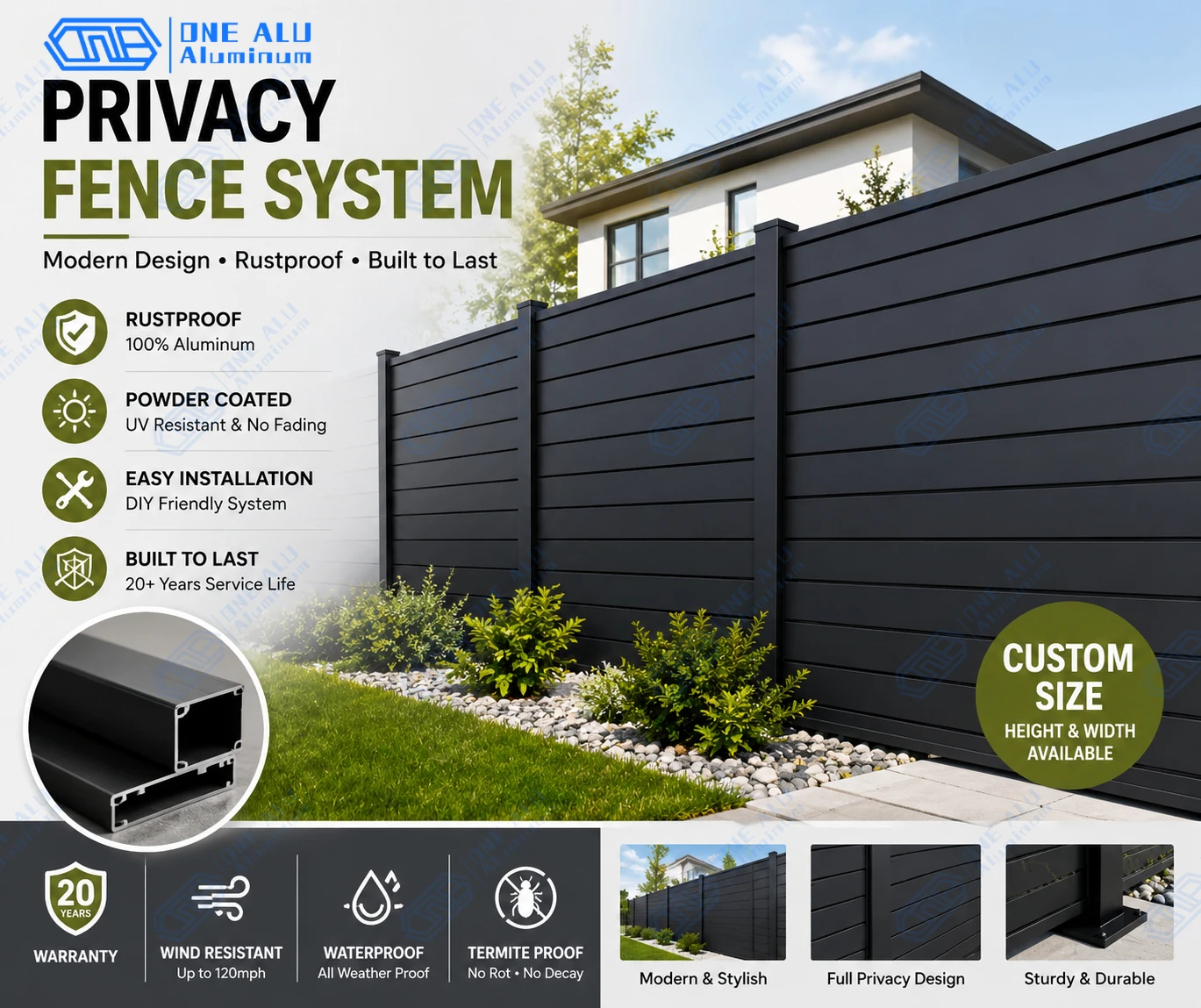 Modern Rustproof Aluminum Fence Slat Fence Panel Powder Coated Privacy Fence For Outdoor Yard Easy Installation Durable Design