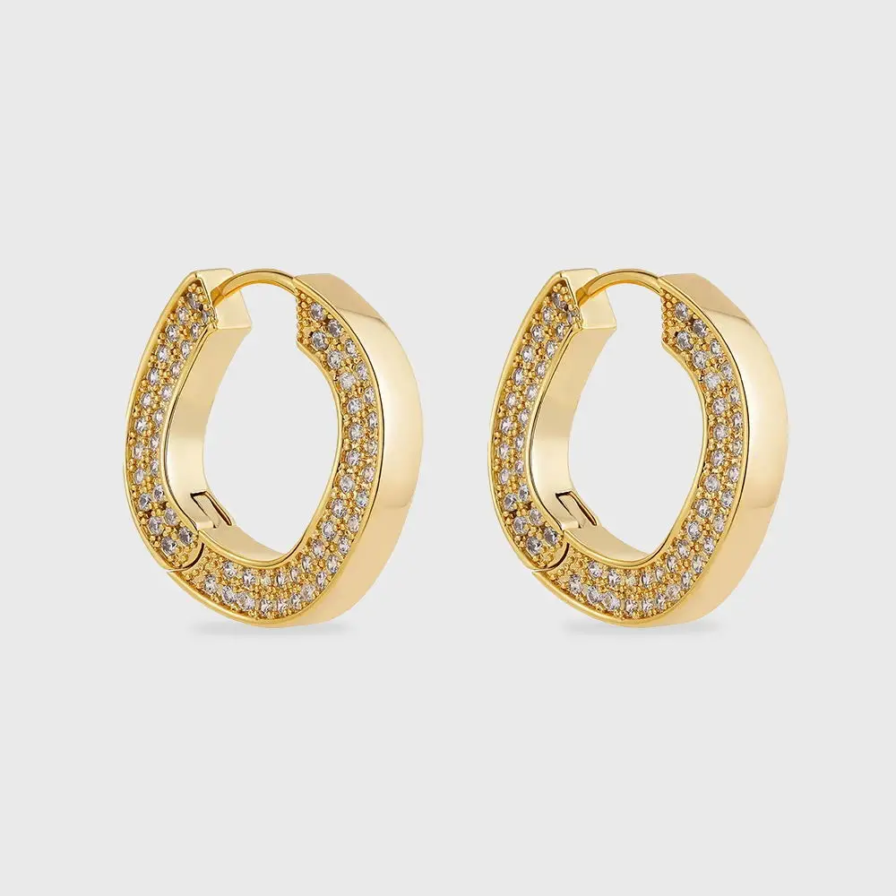 

Japan Korea Simple Circle Hoop Earrings Inlay Shiny Zircon Gold Color Huggie Ear Buckle Summer Versatile Jewelry Aretes De Mujer