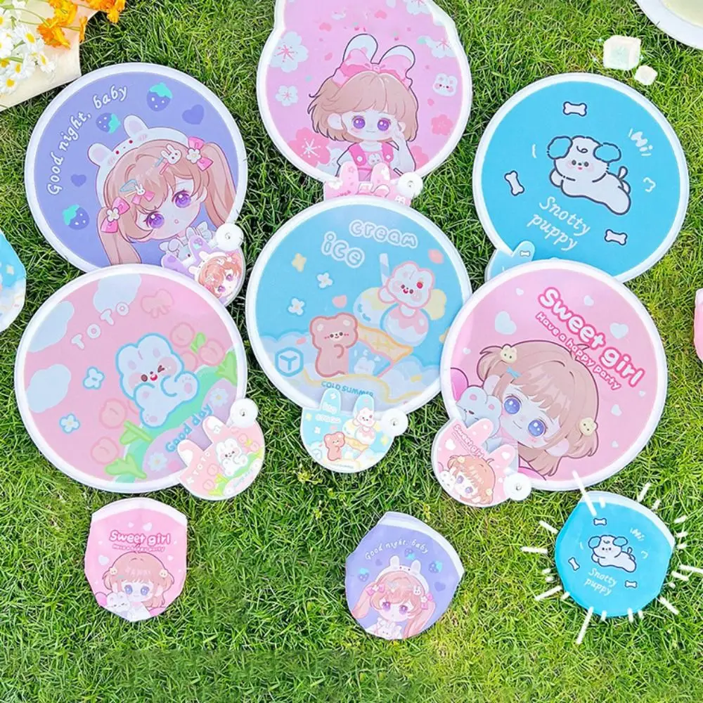 Folding group fan creative summer small fresh cute cartoon portable cool fan hand fan round pocket fan