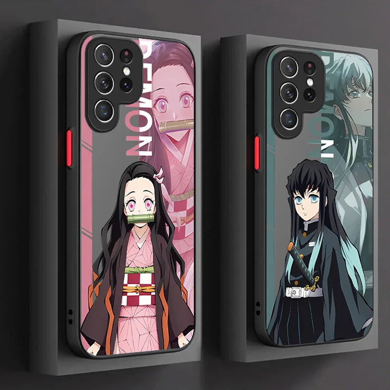 Anime Demon Slayer Matte Hard Case For Samsung Galaxy S24 S23 S22 Ultra S21 S20 FE S10 Plus Note 20 10 A15 A25 A35 A55 Cover