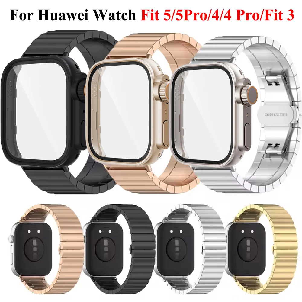 Edelstahlarmband + PC-Gehäuse für Huawei Fit 3/Fit 4/4Pro Armband für Huawei Watch Fit 5Pro/Fit 5 Smartwatch Correa Armband