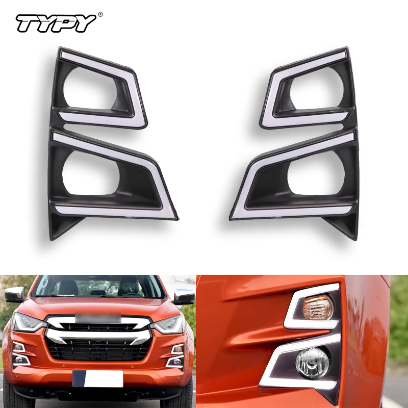 

2Pcs For Isuzu Dmax D-max Pickup 2020 2021 2022 Front Fog Lamp Cover With LED DRL Daytime Running Light Turn Signal Indicator