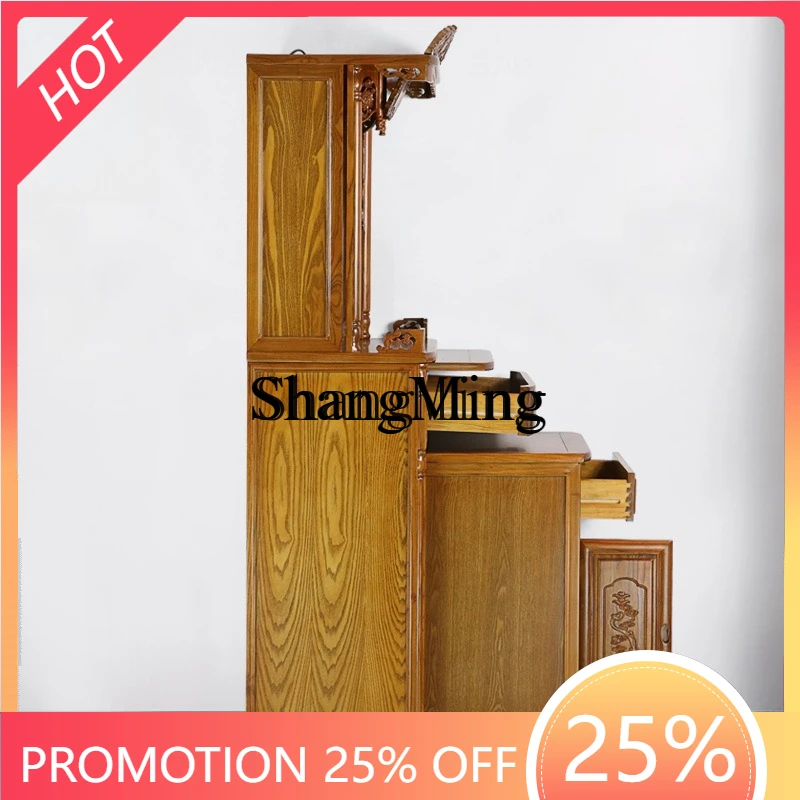 CL Chinese God of Wealth with door, vertical cabinet, ancestral niche, Buddhist niche, shrine table