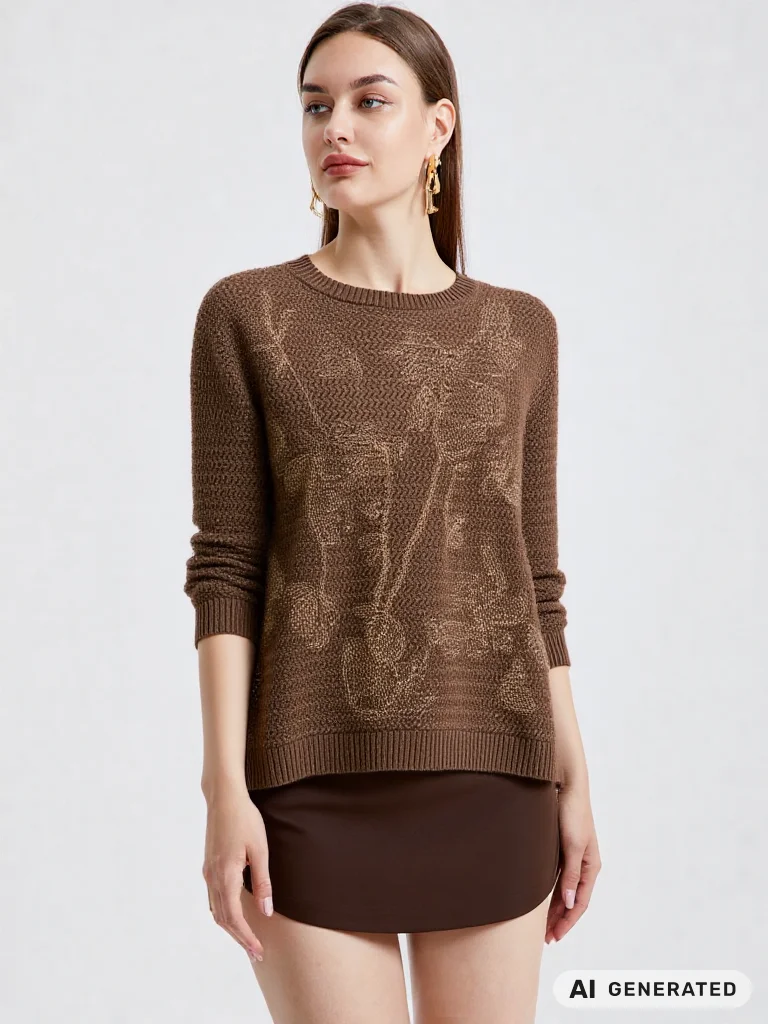 Women's Cashmere Sequin Hollow-Out round Neck Long Sleeve Knitted Pullover Autumn/Winter 2026 Fashion Top