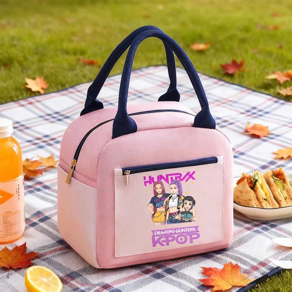 

KPop Demon Hunters Thermal Lunch Box Waterproof Picnic Cooler Hand-held Bag Portable Student Insulated Large Capacity Handbag