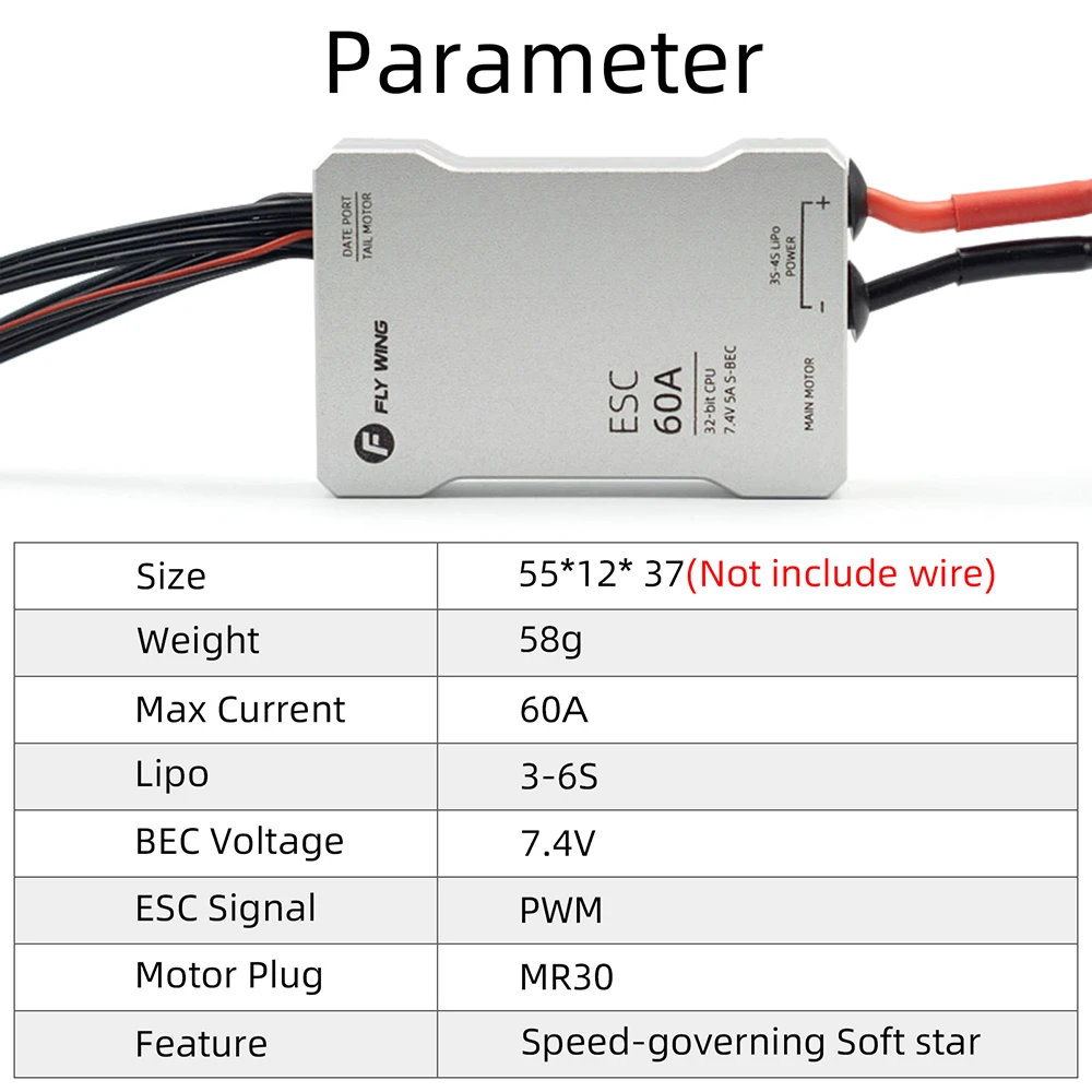 Voar asa 3-6s rc esc helicóptero controlador de velocidade 60a 2 em 1 32bit cpu 7.4v 5a S-BEC peças de reposição para 450l escala rc helicópteros