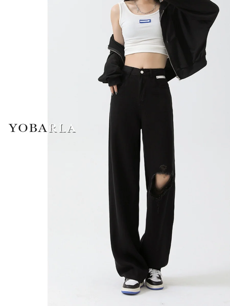 

plus Size Women's High Waist Straight Leg Denim Jeans Spring Summer Thin Loose Slimming Wide Leg Pants