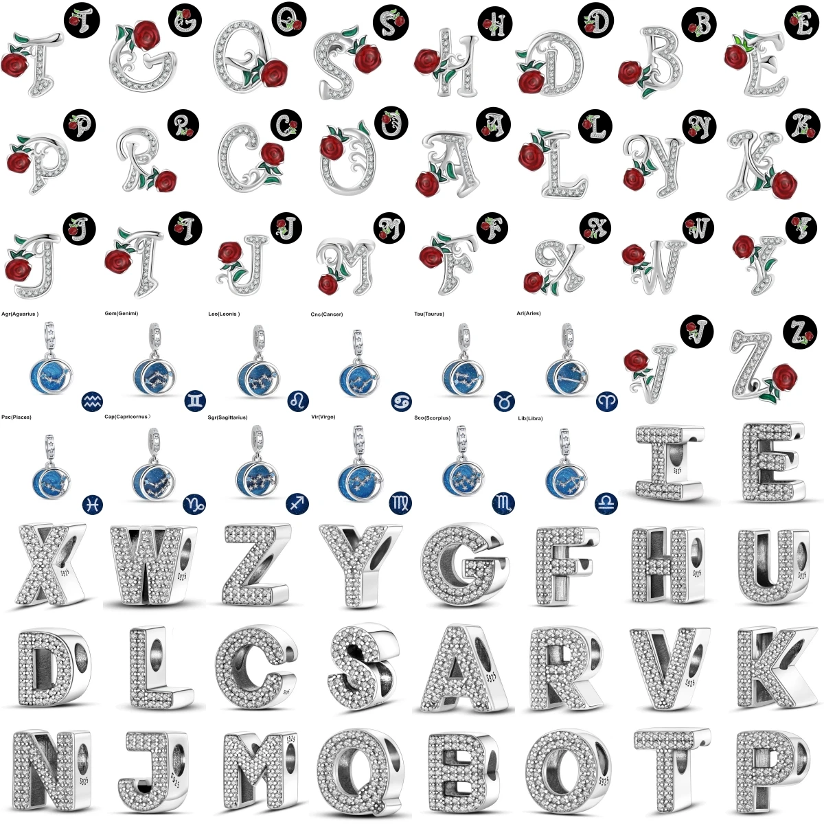 

Новинка 925, серебряная роза с буквами «Двенадцать созвездий», подвески, бусины, подходят для оригинальных браслетов, браслеты, ювелирные изделия «сделай сам» для женщин