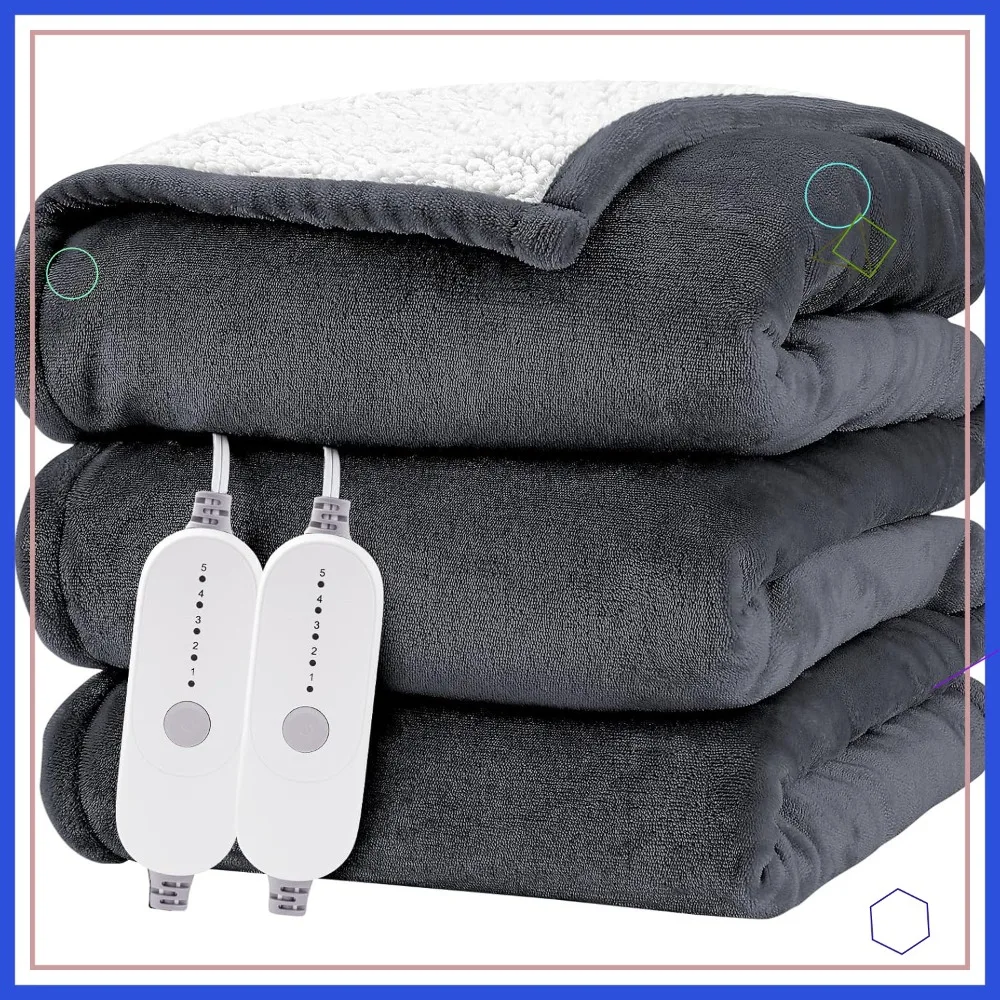 

Queen Heated Electric Blanket 84x90 Soft Fleece Flannel 5 Heating Levels 10H Timer Auto Shut Off ETL Washable Dark Grey