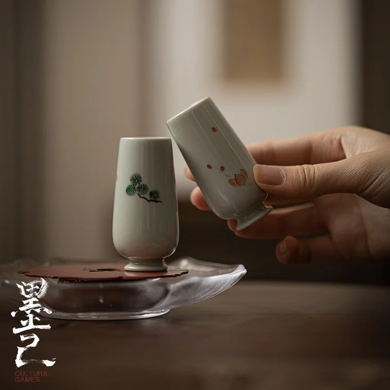 

Secret Blue Glaze Hand-painted Incense Cup Ceramic Incense Cup Rock Tea Single Cup Tasting Cup Tall Cup