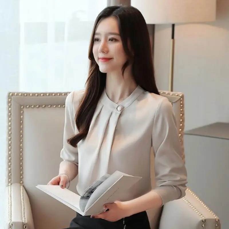 Elegant O-Neck Button Spliced Loose Folds Blouse Women's Clothing 2024 autumn New Casual Pullovers Solid Color Office Lady Shirt