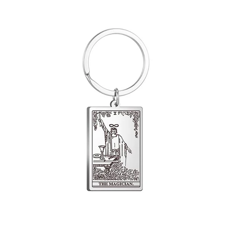 The Major Arcana Tarot Keychain for Women Men Stainless Steel Vintage Lucky Tarot Cards Pendant Keyring Gift Wholesale