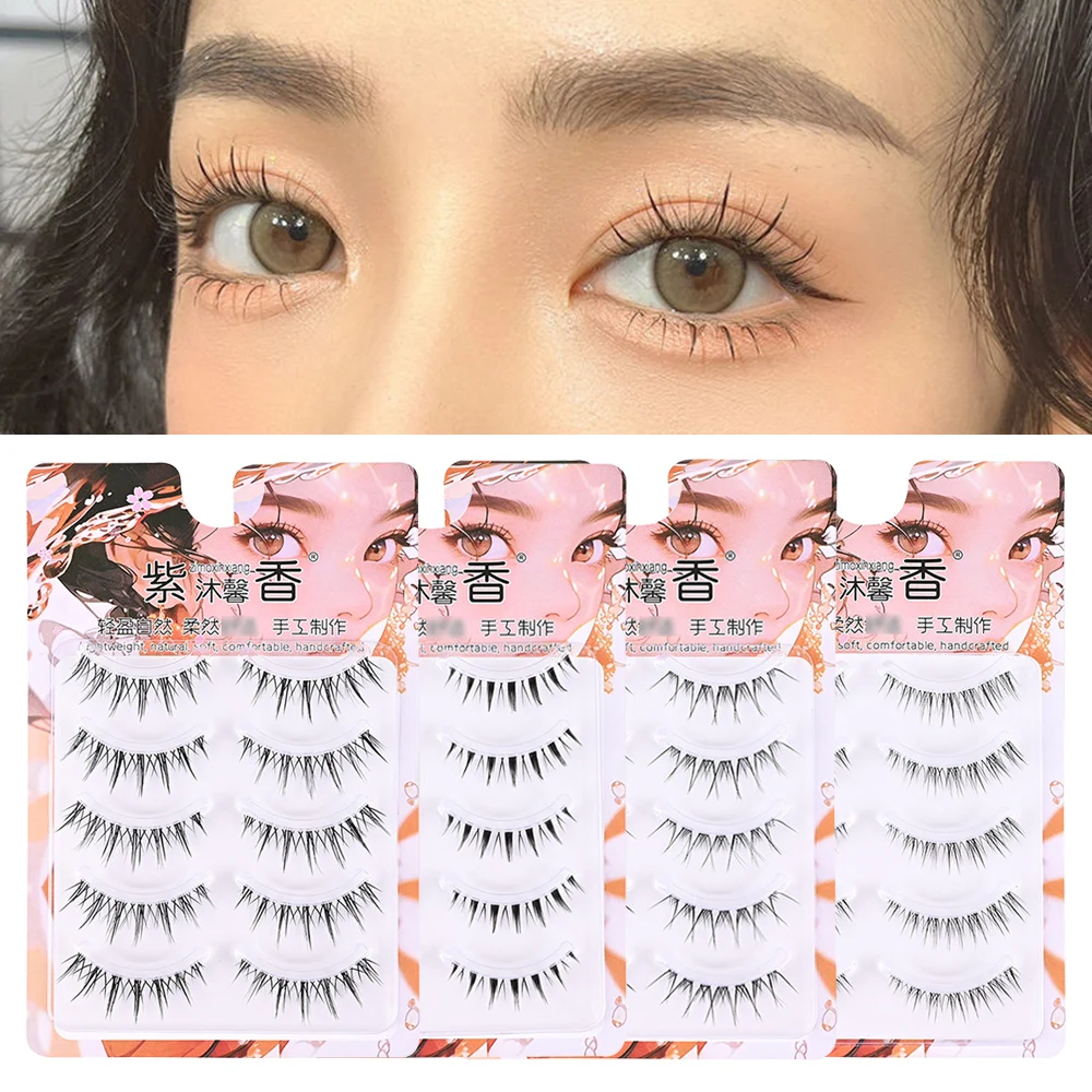 

5 Pairs Natural Long False Eyelashes Little Devil Lash Extension Korean Girls Manga Eyelash Comic Makeup Cross Strip Eye Lashes