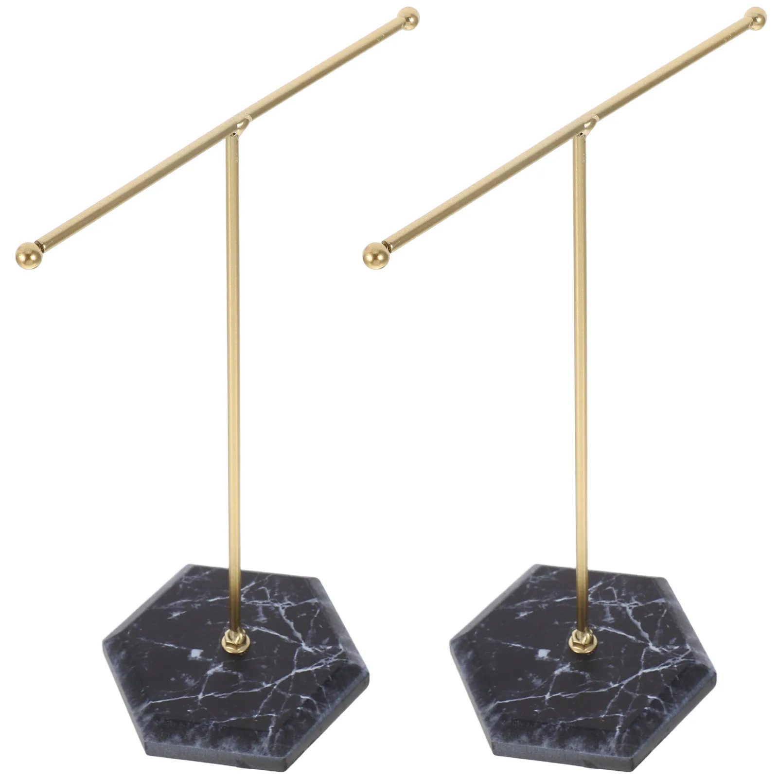 

Набор из 2-х подставок для украшений: Т-образная подставка-органайзер для хранения, держатель для ожерелий и браслетов, мраморное основание, настольная подставка для демонстрации украшений