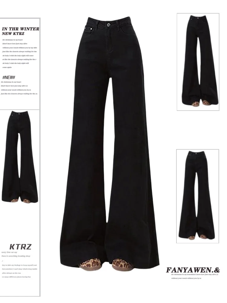 

High Waist Bell Bottom Jeans Women's Spring 2026 Black Denim Loose Fit Skin Friendly Breathable Pockets Zipper Closure