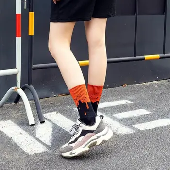 黑色粉末綠色扣環破碎橙色火焰籃球運動情侶男士中傳球襪 6 最佳銷售 橘色襪子 - №4