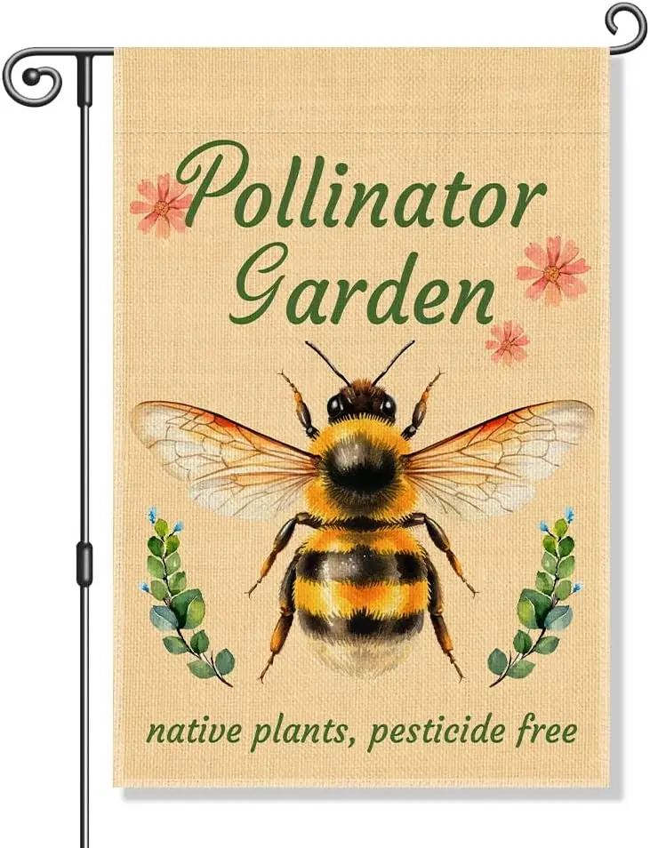 Perfectinsoy Pollinator Garden with Native Plants Pesticide Free Garden Flag, No Mow Sign, Pollinator Friendly Garden Sign,