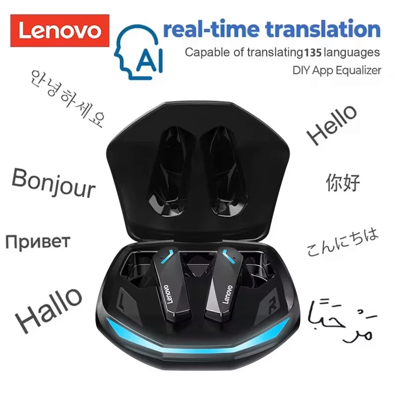 AI Translator Earbuds Lenovo GM2 PRO Real Time Translation Wireless Bluetooth Headphones APP Translate For Meeting Office Travel