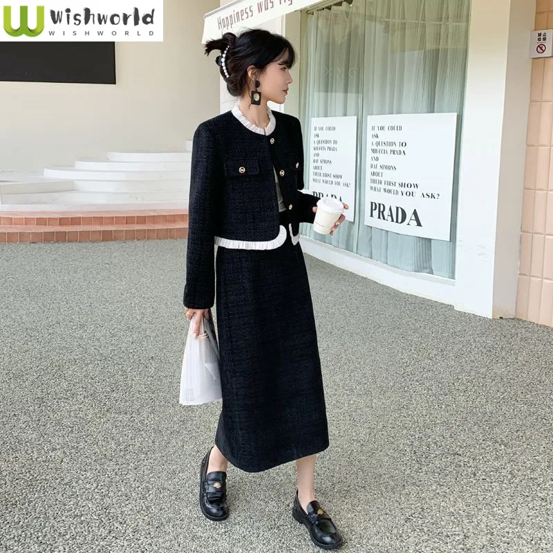 Fashion Women's Set Spring and Autumn New Korean Version Short Jacket for Women+half Body One Step Skirt Two-piece Set for Women