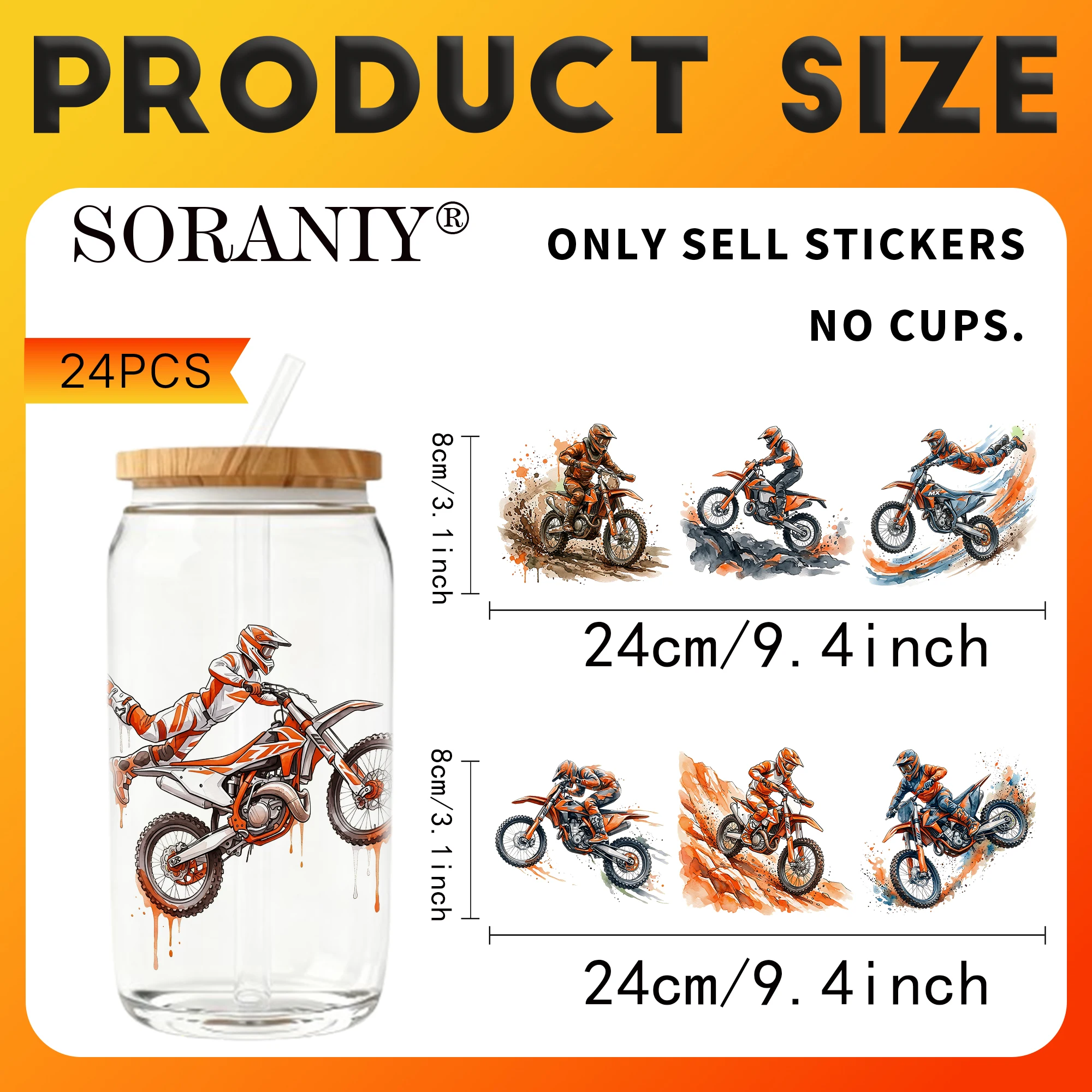 UV DTF Transfer Stickers - 24Pcs/Set Extreme Motocross Racing Theme UV DTF 16OZ DIY Transfer Stickers