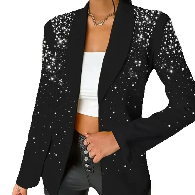 

Woman Elegant Beaded Shawl Collar Suit Coat Temperament Commuting New Female Clothing Work Office Women's Fashion
