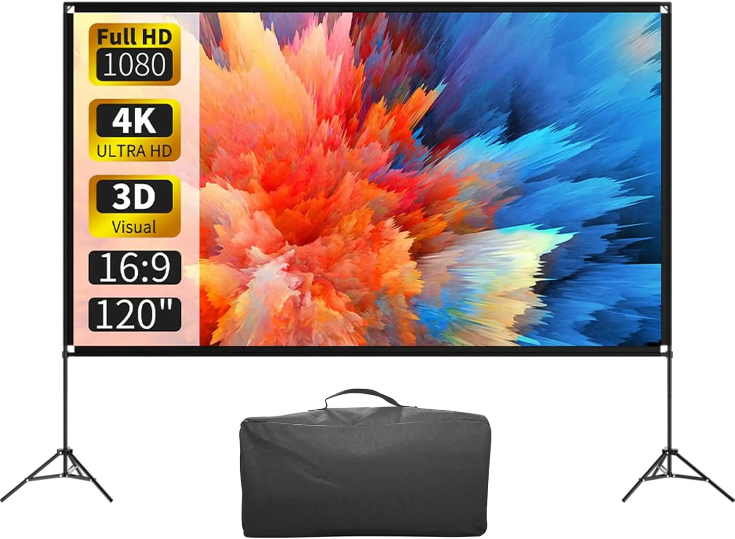 

120 Inch Projector Screen with Stand, 16:9 4K HD Portable Outdoor Movie Screen, Foldable Wrinkle-Free 160° Viewing Angle with