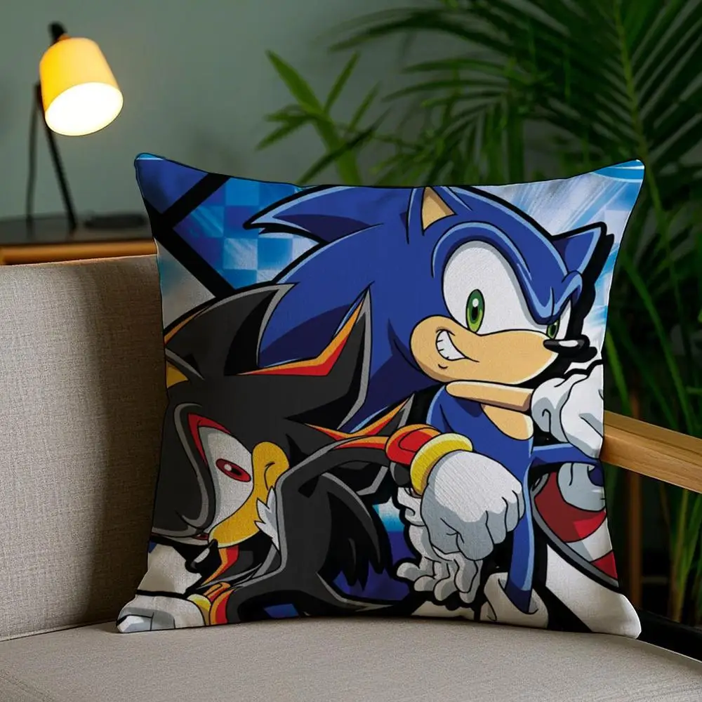 Cartoon S-SonicS Kissenbezug, Plüschstoff, weich, doppelseitig bedruckt, für Sofa, Schlafzimmer, Heimdekoration, feines Geschenk, Kissenhülle – Detail 14