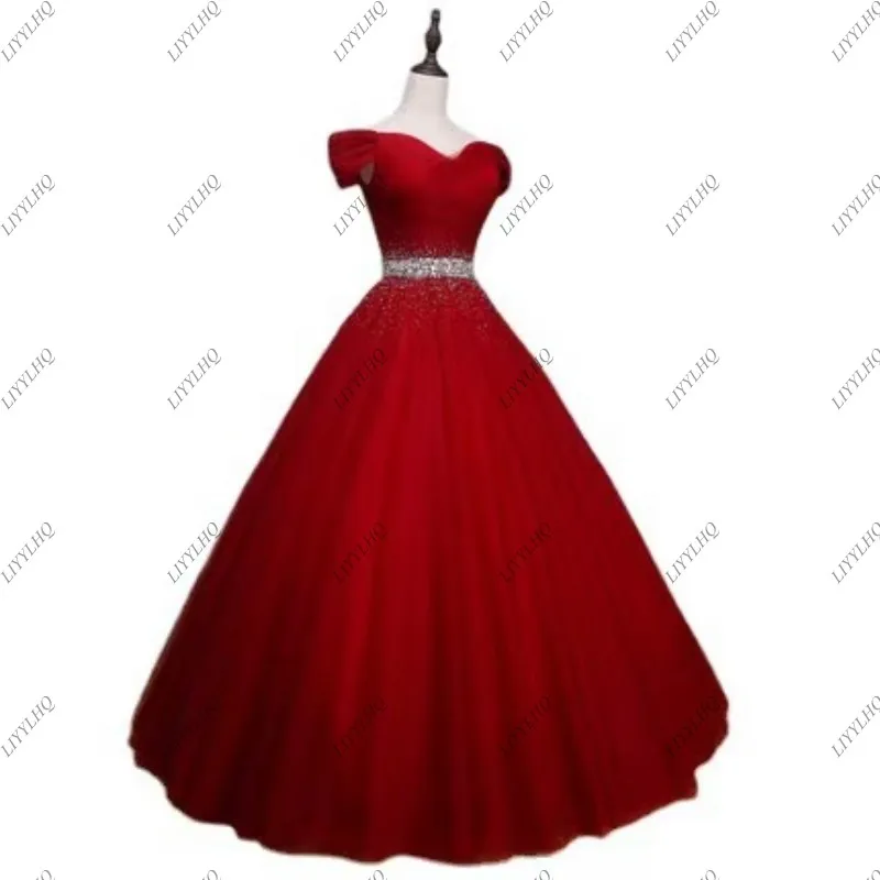 LIYYLHQ Wine Red Mexico Quinceanera Dress Tulle Sequins Prom Birthday Gowns Vestido De 15 Anos robes de soirée Abenkleider 2025