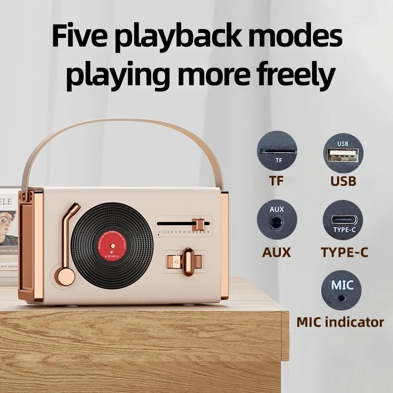 Wireless Bluetooth Caixa De Som Retro Creative Mini Portable Vinyl Record Player Desktop Noise Cancelling Speakers Plug-in Drive