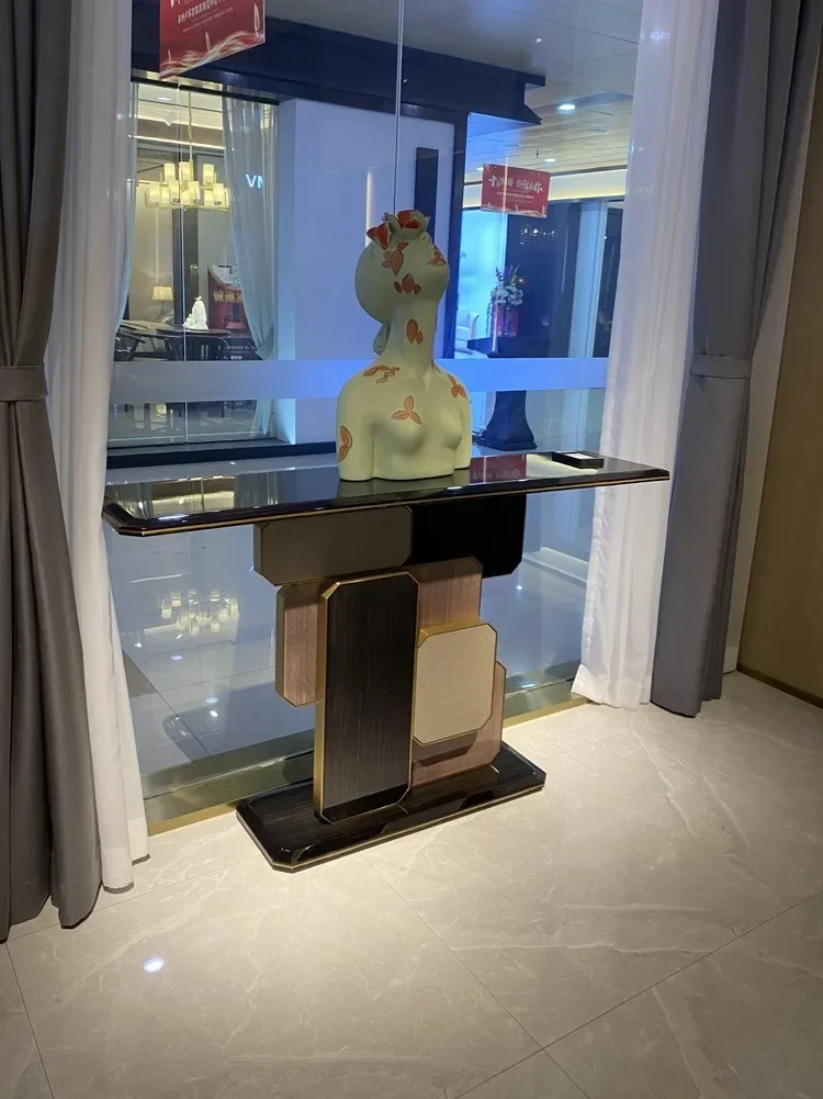 

-Boutique Entrance Table High Quality Solid Wood Mirrored Entryway Console Table Home Villa Living Room