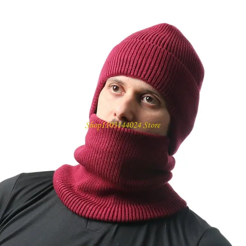 N5KE 2IN1 Knit Pullover Cap Neck Scarf Warm Windproof Design Stretchy Hat Neck Warmer for Outdoor Hiking Cycling Daily Wear