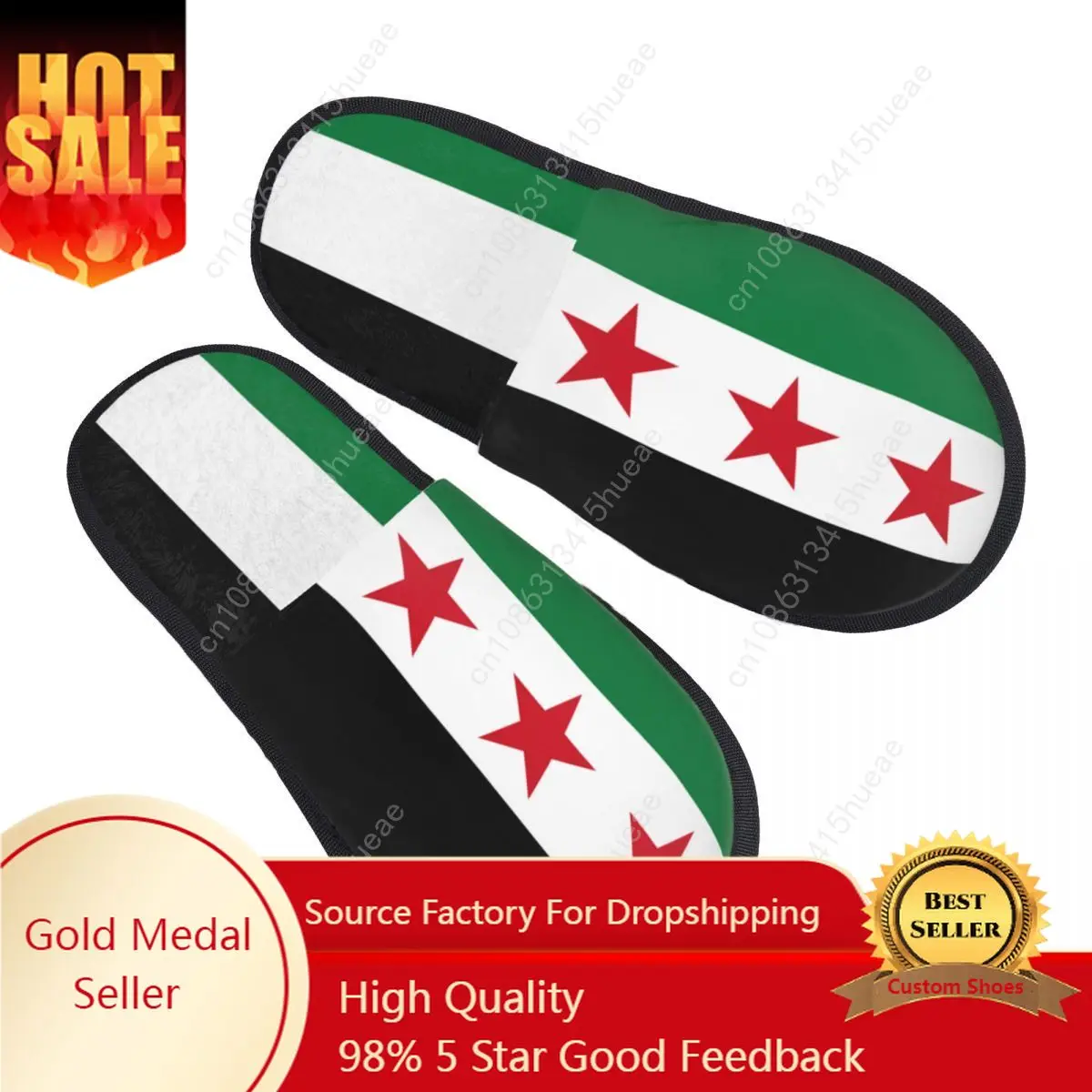 

Custom Syrian Arab Republic Three Red Star Syria Flag Memory Foam Slippers Women Comfy Warm House Slippers