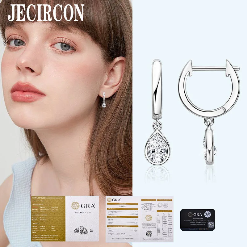 

JECIRCON 1ct/Pair Moissanite Hoop Earrings for Women S925 Sterling Silver Light Luxury Tassel Drop-Shaped Pendants New Fashion