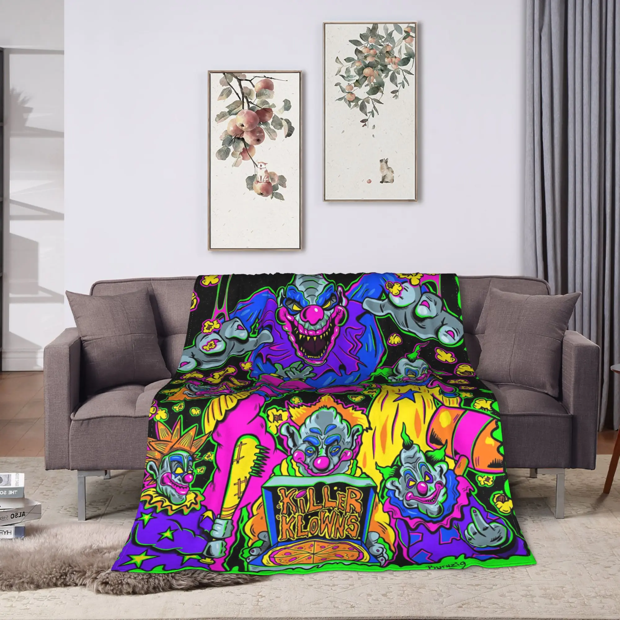 Warm Blanket Decorative Killer Klowns From Outer Space Wax Throw Blanket  Flannel Bedspread For Outdoor Fluffy Sofa Bed Cover
