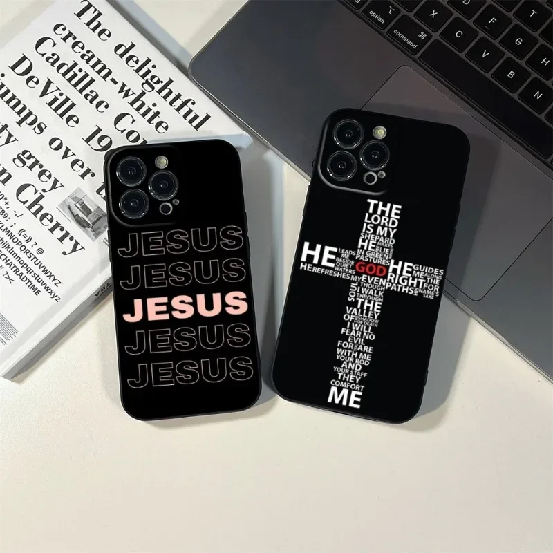 Jesus God Cross mobile  Phone Case For IPhone 15 promax 11 12 13 14 Pro 15 Plus13 Pro MAX XR XS MINI SE 2020 Black Covers