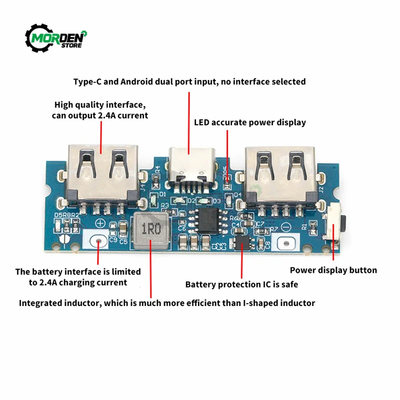 Cargador de batería Micro/Tipo C USB 5V 2.4A Dual USB 18650 Boost, accesorios de Banco de energía móvil para teléfono, Kit de fuente de alimentación DIY