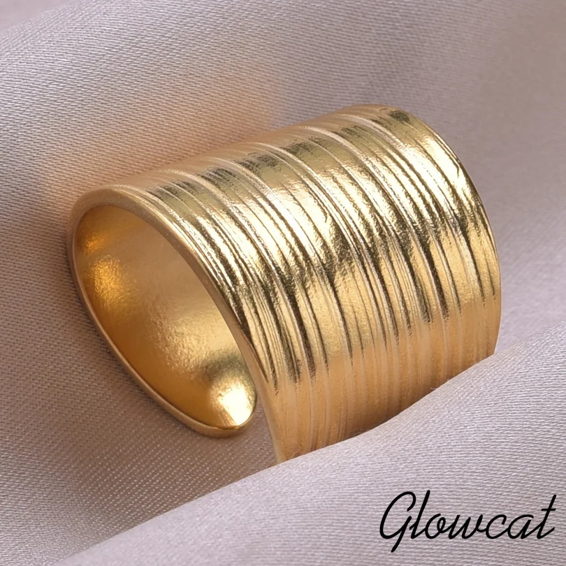 Chunky Unevenness Wide Ring Open Stainless Steel Rings For Women Men Accessories Indian Jewelry Vintage Finger Bague Femme Gift