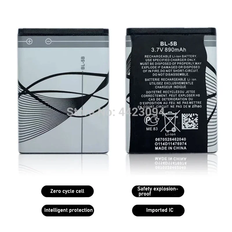 Mới 890MAh BL-5B BL 5B Pin Dung Lượng Cao Cho Nokia 3220 3230 5140 5140i 5200 5300 5500 6020 6021 6060 N83 N90 BL-5B Pin