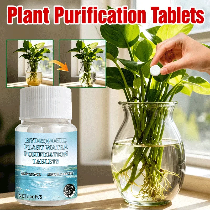 100PCs Hydroponic Plant Water Purification Tablets Indoor Plant Water Cleaner Odor Eliminator Algae Prevention