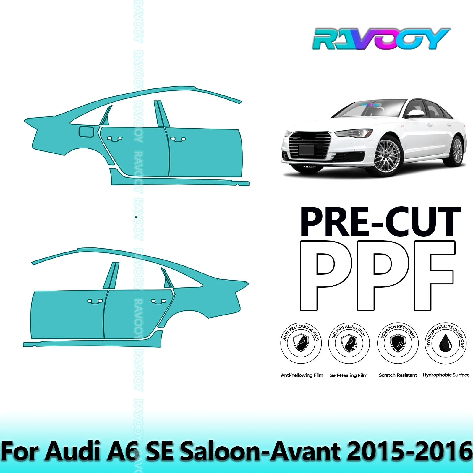 

For Audi A6 SE Saloon-Avant 2015-2016 8.5mil Clear Matte Pre-Cut PPF Door & A/B Pillar Kit TPU Paint Protection Film Set