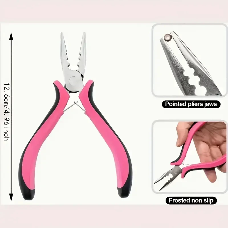 마이크로 비즈 및 나노 비즈 헤어 익스텐션 설치 및 버터플라이 웨프트 설치용 세 개의 구멍이 있는 플라이어 살롱 도구