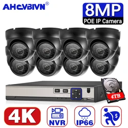 4K 8MP POE Security IP Camera System 8CH P2P AI Video Surveillance Kit Outdoor Human Detection Home 8MP Dome Camera CCTV Nvr Set