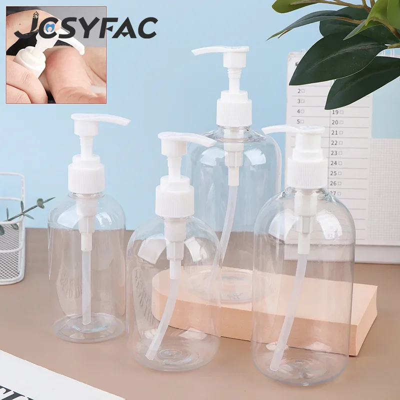 Portable 200-500ml Empty Pump Dispenser Bottles Cylinder Shampoo Lotion Durable Refillable Containers For Liquid Soap