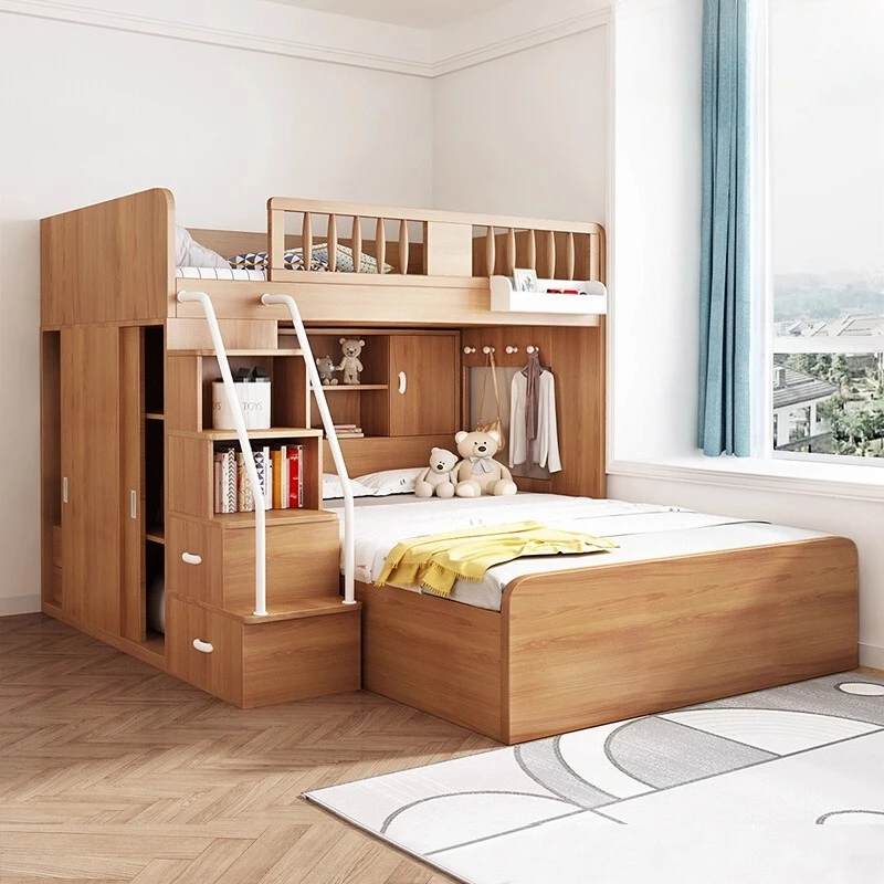 Wardrobe Modern bedroom furniture Children's Staggered Upper And Lower Bunk Beds Small Apartment Household Child And Mother Desk