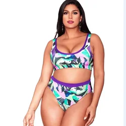 Bikini de cintura alta para mujer, traje de baño de talla grande, conjunto de 2 piezas, ropa de playa, 2023