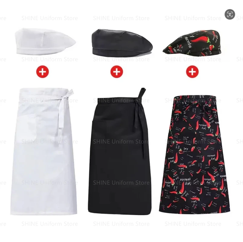 Cooking chef Apron Set Catering Cap Hotel Chef Pinafore Man Restaurant Kitchen Cook Work Apron Bakery Cafe Woman Waiter Hat