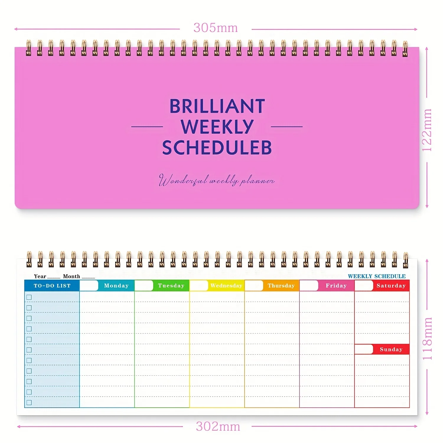 2026 Weekly Planner Notebook To Do List Waterproof Cover Spiral Binding Color Coded Scheduling Task Portable Notepad Office Desk