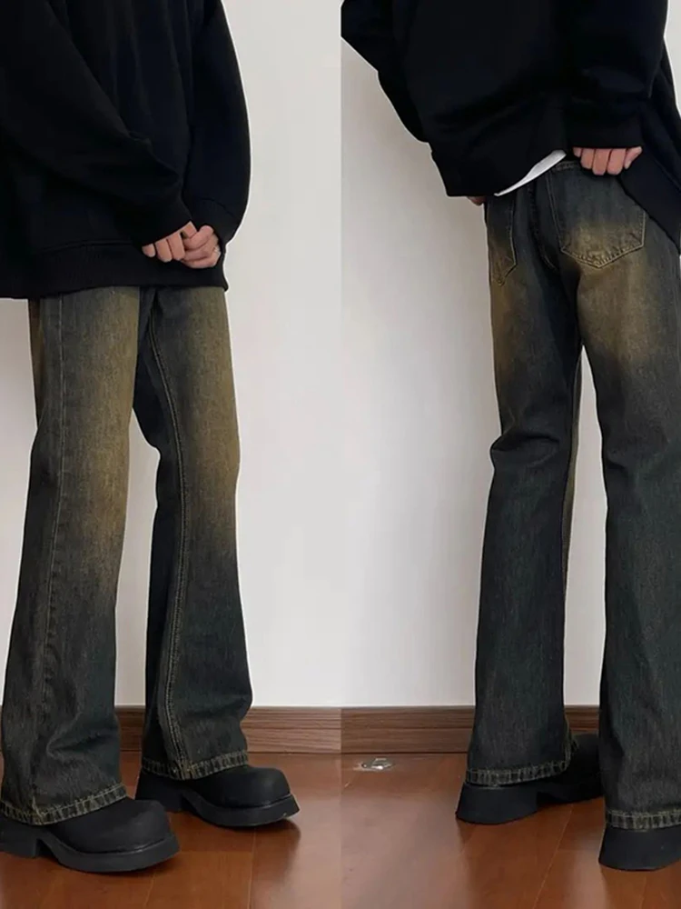 

Мужские джинсы-буткэт с флисовой подкладкой, прямые, в стиле High Street, зимние, модные, с дизайном «изогнутый нож», повседневные, длинные брюки