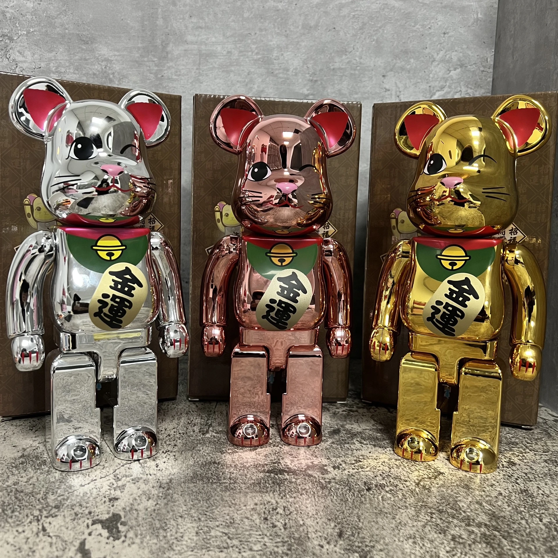 Bearbrick 400% Winking Golden Fortune Cat Gold Silver Pink Hand-made Ornaments Building Block Bear Decoration Gift